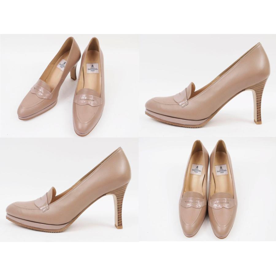 ストーム付きヒールローファー 黒 ブラック ベージュ ミルクティ