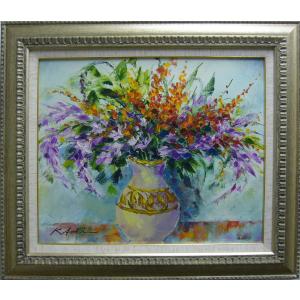 絵画 油絵 田澤禮次 肉筆油絵 静物画 コスモス 花瓶 F10 : アートフジ