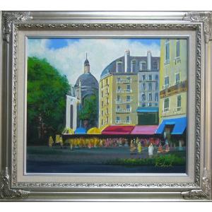 絵画 梅沢民雄 肉筆油絵 風景画 水辺 パリ セーヌ河 送料無料 : アート