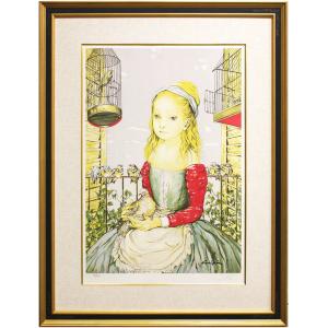 藤田嗣治 「 フォークを持つ少女 」 シルクスクリーン 版画 絵画