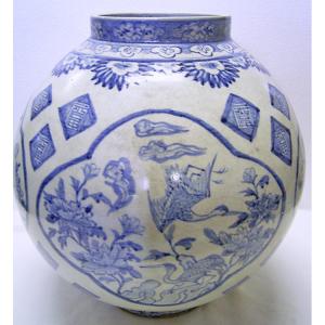 李朝 青花葡萄文白磁大壺 高さ52cm 韓国 美術 朝鮮 希少 花生 花瓶