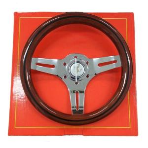 ウッドステアリング 35パイ メッキスポーク ホーンボタン付属