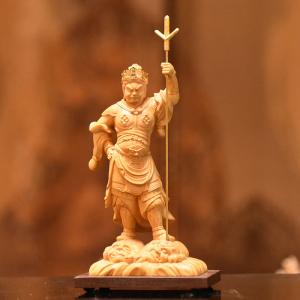 極小仏 泥足毘沙門天(毘沙門天 置物 お守り 上杉謙信 七福神 木彫り