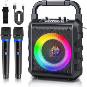 スピーカーセット カラオケセット 家庭用 拡声器 ワイヤレスマイク 2