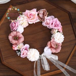 花冠 ウェディング ヘッドドレス 安い 花かんむり 造花 髪飾り リボン
