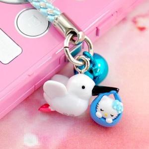 ハローキティ こうのとりキティ 根付けストラップ ピンク＆ブルー