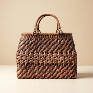 山葡萄かごバッグ 手作り 山葡萄籠バッグ 二重編み 内布あり ファー