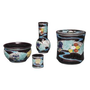 皆具 かいぐ 紺紫交趾 菊唐草 谷口菁嵐作 茶道 茶道具 交趾焼 菊唐草