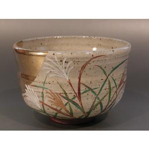 茶道具 抹茶茶碗 仁清写し 春草 内 綿毛 山川巌窯 仁清写 仁清