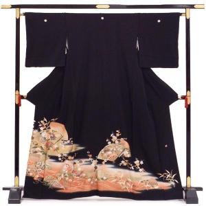 正絹表地 黒留袖 中古 貸衣装をリサイクル お得な2点セット販売 洗える