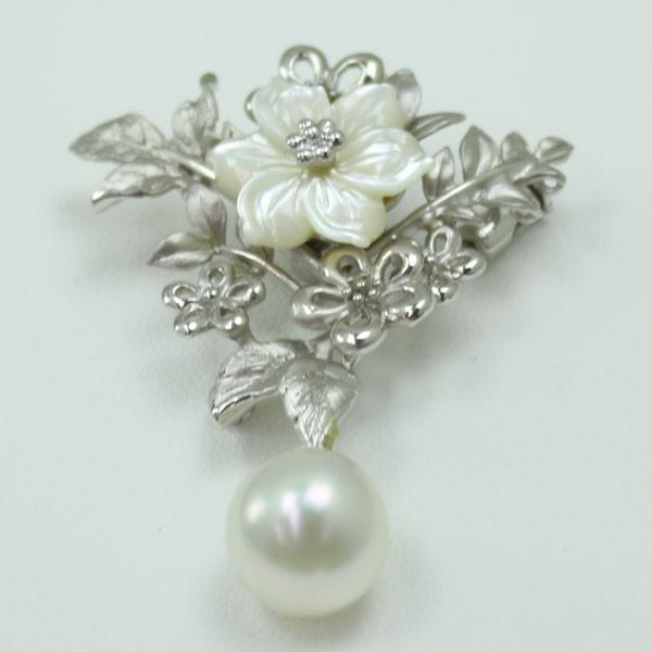 真珠 パール ブローチ 南洋白蝶真珠 パールブローチ 10mm ホワイト