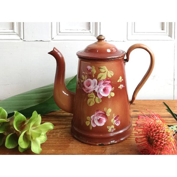 手書き 薔薇 ホーロー コーヒーポット フランスアンティーク : BAU