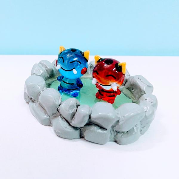 ガラス細工 温泉鬼ペア ミニチュア 置物 節分 : きたのガラス工芸