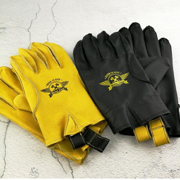 レザーグローブ ブラック イエロー バイカー ハーレー チョッパー 手袋