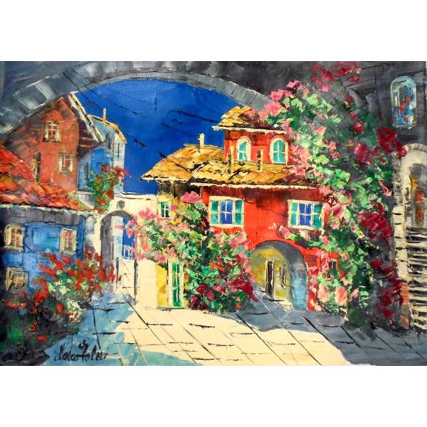 油絵 絵画 マルコ 作 イタリア風景・アヴルッツォの町 リビング