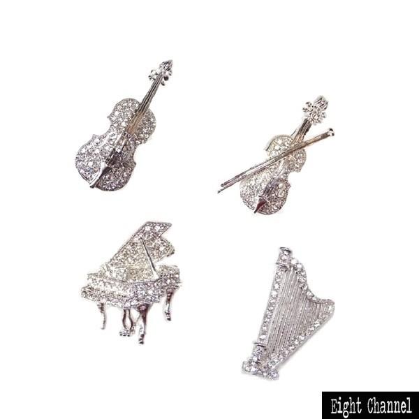 ブローチ 楽器 ピアノ バイオリン チェロ ハープ シルバー