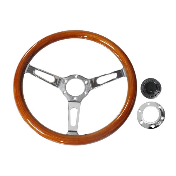 MOMO形状対応 ステアリング ウッド×メッキスポーク 直径35cm ハンドル