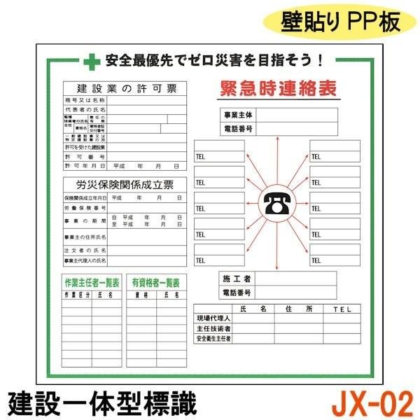 建設一体型標識 JX-02 壁貼りタイプ PP製 建設業の許可票 / 労災保険