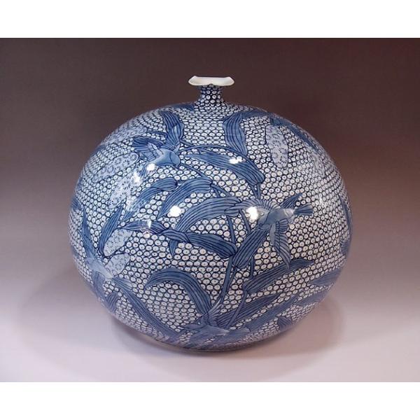 染付雀絵花瓶｜有田焼 陶芸作家 藤井錦彩作 : 有田焼 藤井錦彩窯