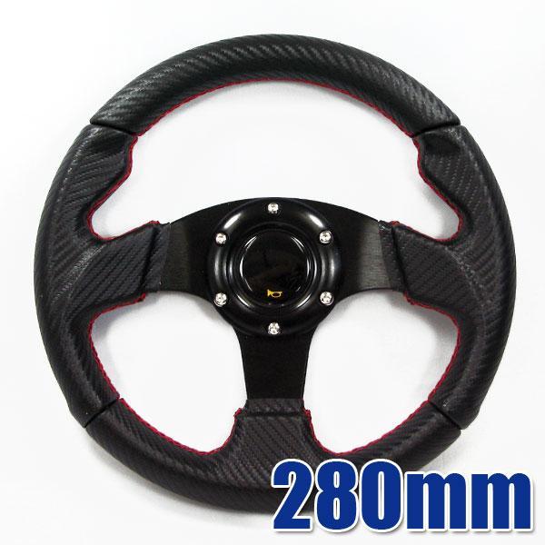 最大P14倍 2/25限定】K&M 280φ/280mm/28cm カーボン調ステアリング