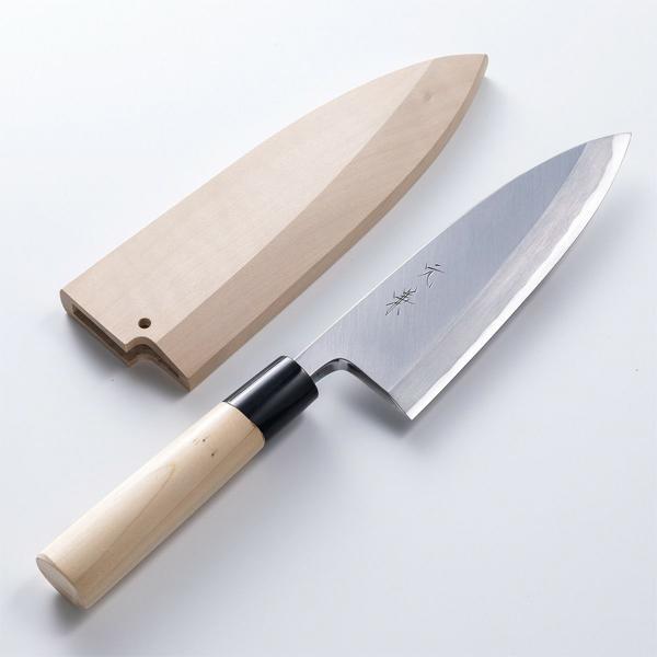 堺元兼 出刃包丁 片刃 165mm 白紙2号 刃金つけ 水牛柄 木鞘付 極上品