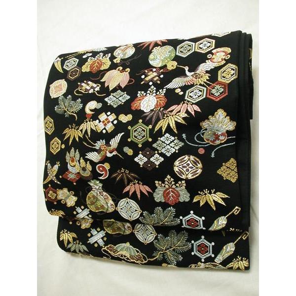 山下織物◇招福宝尽くし◇黒地逸品袋帯◇はたなか : はたなか呉服店