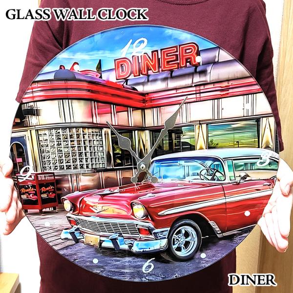アメリカン レトロ 掛時計 レトロ 車 ガラス ウォールクロック DINER