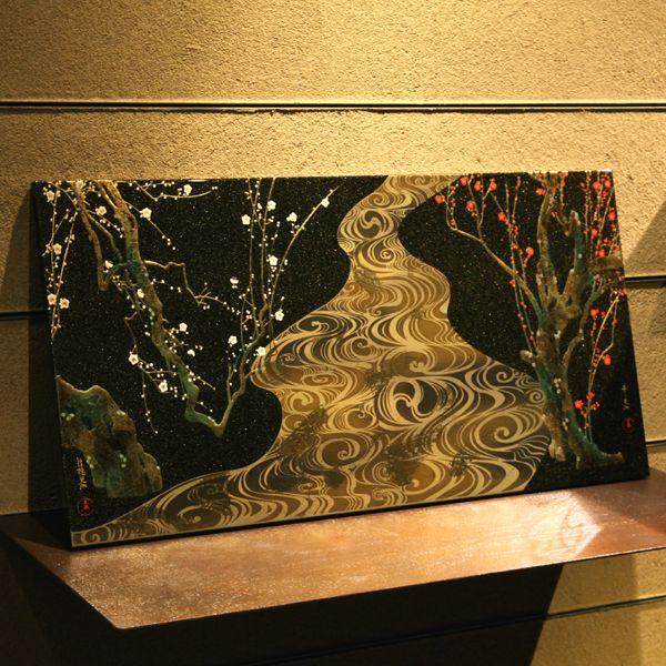 山田平安堂 漆器 額 紅白梅流水之図（光琳写） 法人ギフト/和室