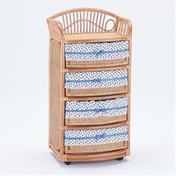 ランドリーチェスト 4段 ラタン製 キャスター付 幅60cm : インテリア
