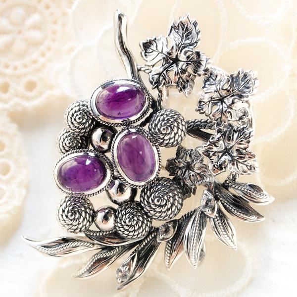 碌山 ウィリアムモリス ぶどう アメジスト ブローチペンダント 葡萄