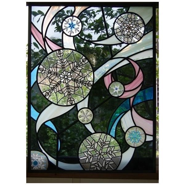 ステンドグラス 建物パネル・鉛線方式 （雪の華） : ステンドグラス