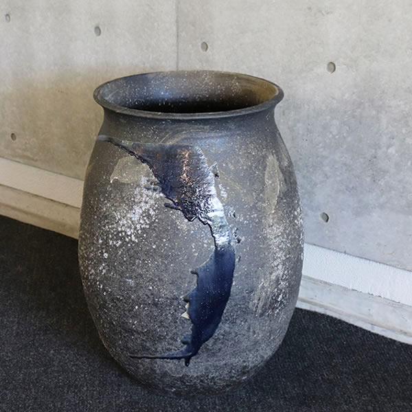 大壺 傘立て 花入れ 陶器 大型 おしゃれ 信楽焼 傘入れ 花瓶 モダン 黒