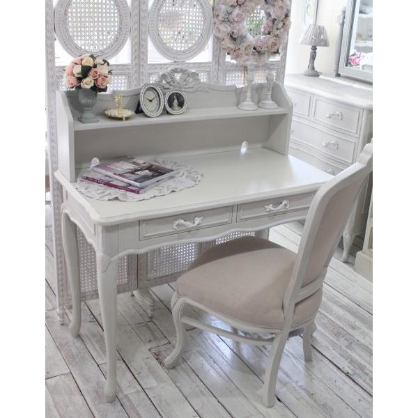 デスク アンティーク風 可愛い リボン 学習机 棚 引出し 猫脚 洋風