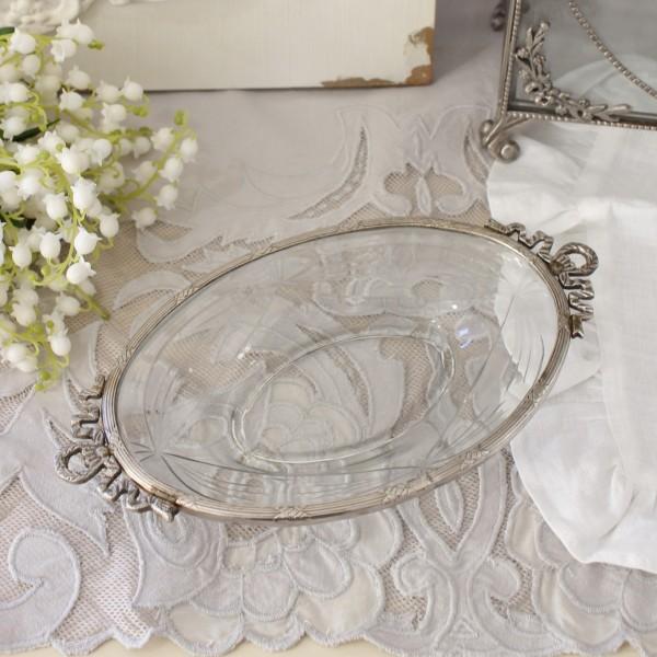 ガラス オーバルトレイ シルバー トレイ クラシックリボン