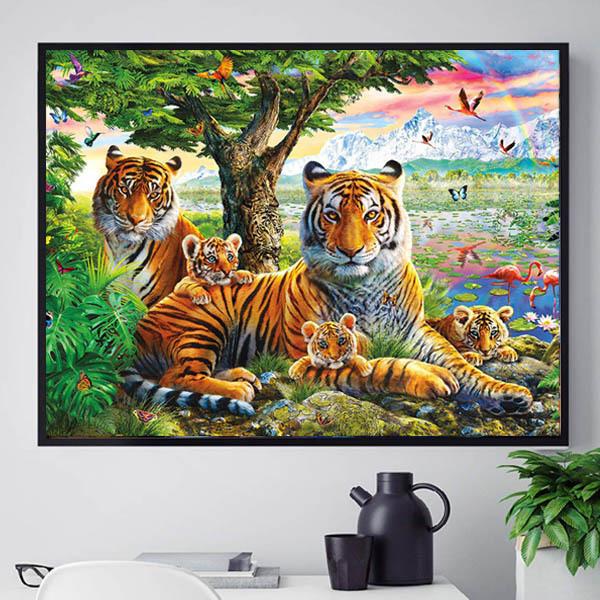 中級 フル ダイヤモンドアート キット ビーズ刺繍 虎 親子 草原 寅年