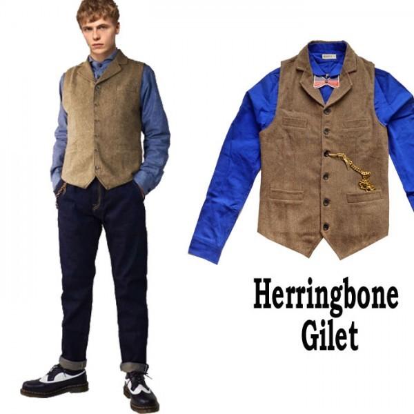 ベスト ジレベスト ジレ メンズ ヘリンボーン ブラウン ジャケット