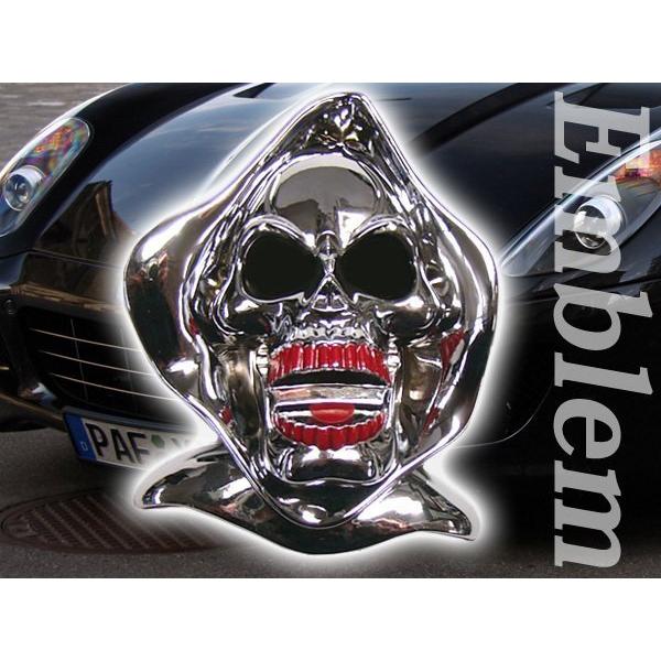 送料無料 目立つ！ エンブレム 特大12cm 死神 ドクロ (XT188) 骸骨 3D