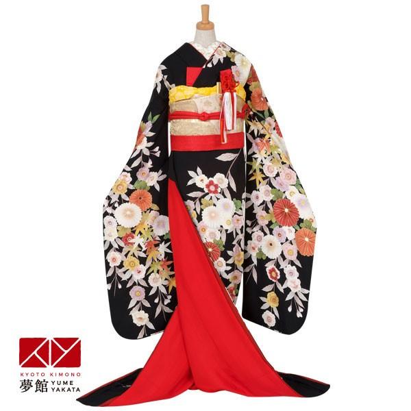 花嫁衣裳 引き振袖 大振袖 レンタル 安い 結婚式 婚礼 黒 菊花と八重桜