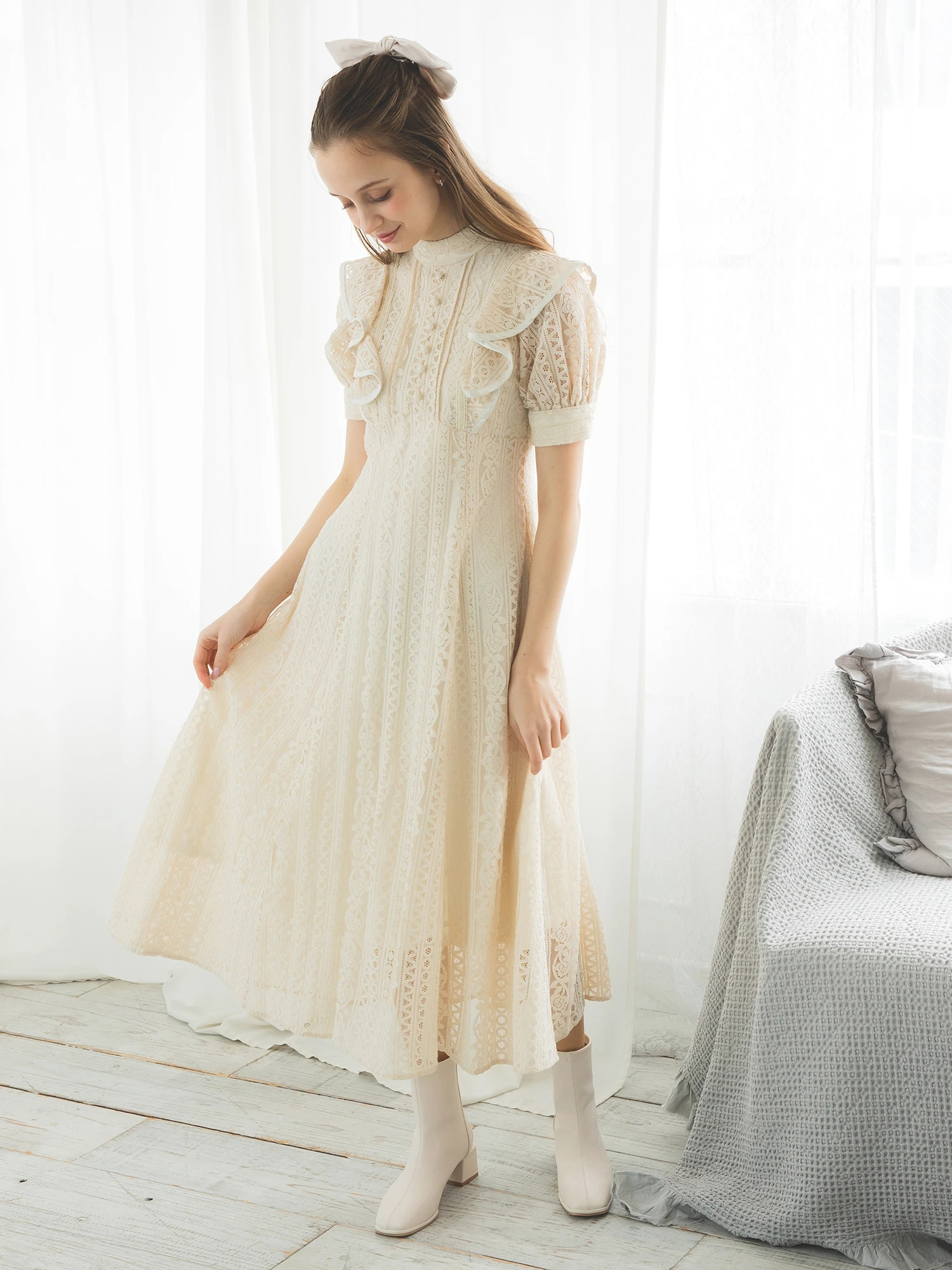 BACKリボンレースロングワンピース - Ank Rouge(アンクルージュ)の