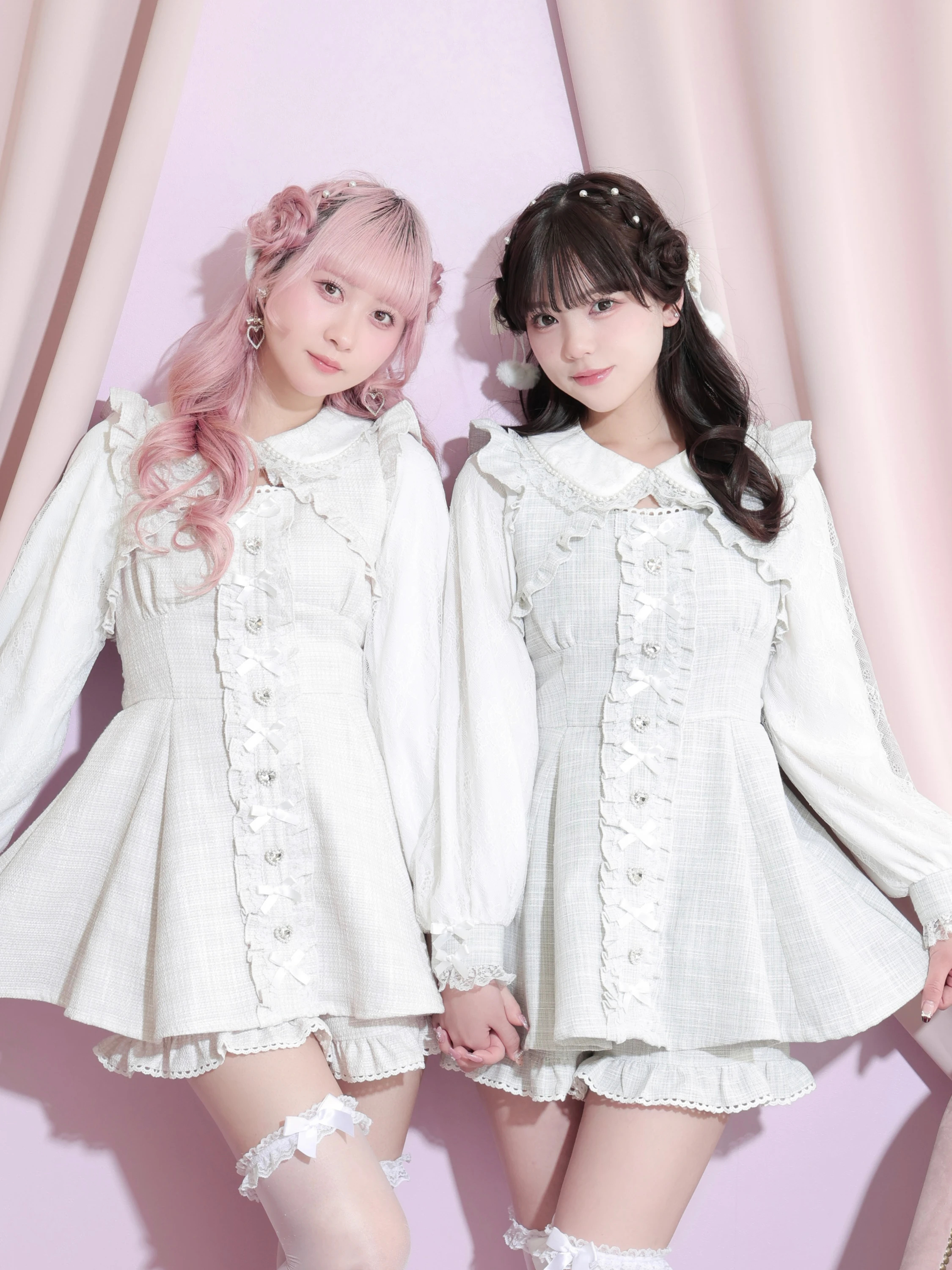 メニーリボンツイードセットアップ（セットアップ｜ピンク・サックス