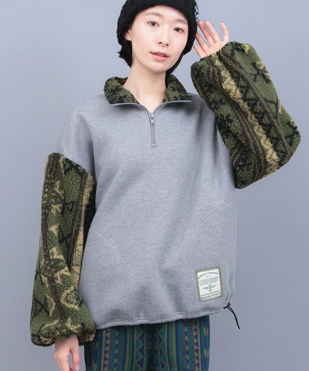 裏起毛×ボアスリーブハーフジッププルオーバー 【3月2日(月)15時までの