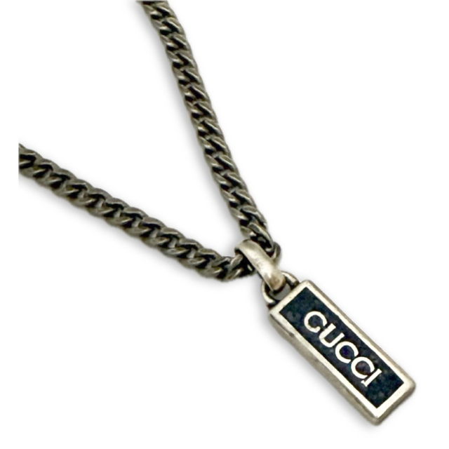 グッチ 男女兼用 チェーンネックレス ロゴプレート シルバー925