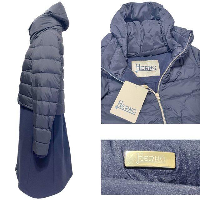 ヘルノ ウール＆ナイロン切り替えダウンコートジャケット PI1214D