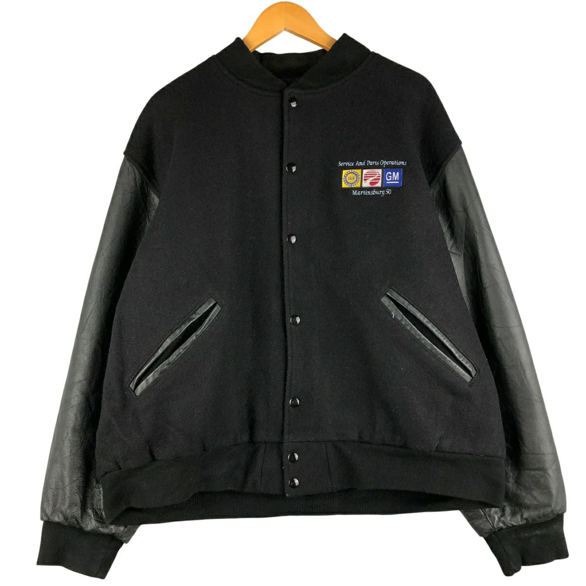 古着 90年代 GAME Sportswear 中綿入り 袖革ウールボタンスタジャン