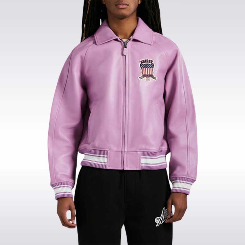Avirex Purple Leather Varsity Bomber Jacket | Jackets Kingdom