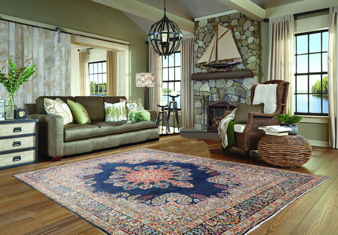 ペルシャ絨毯．カーペット】ケルマン産手織りウールビンテージ物