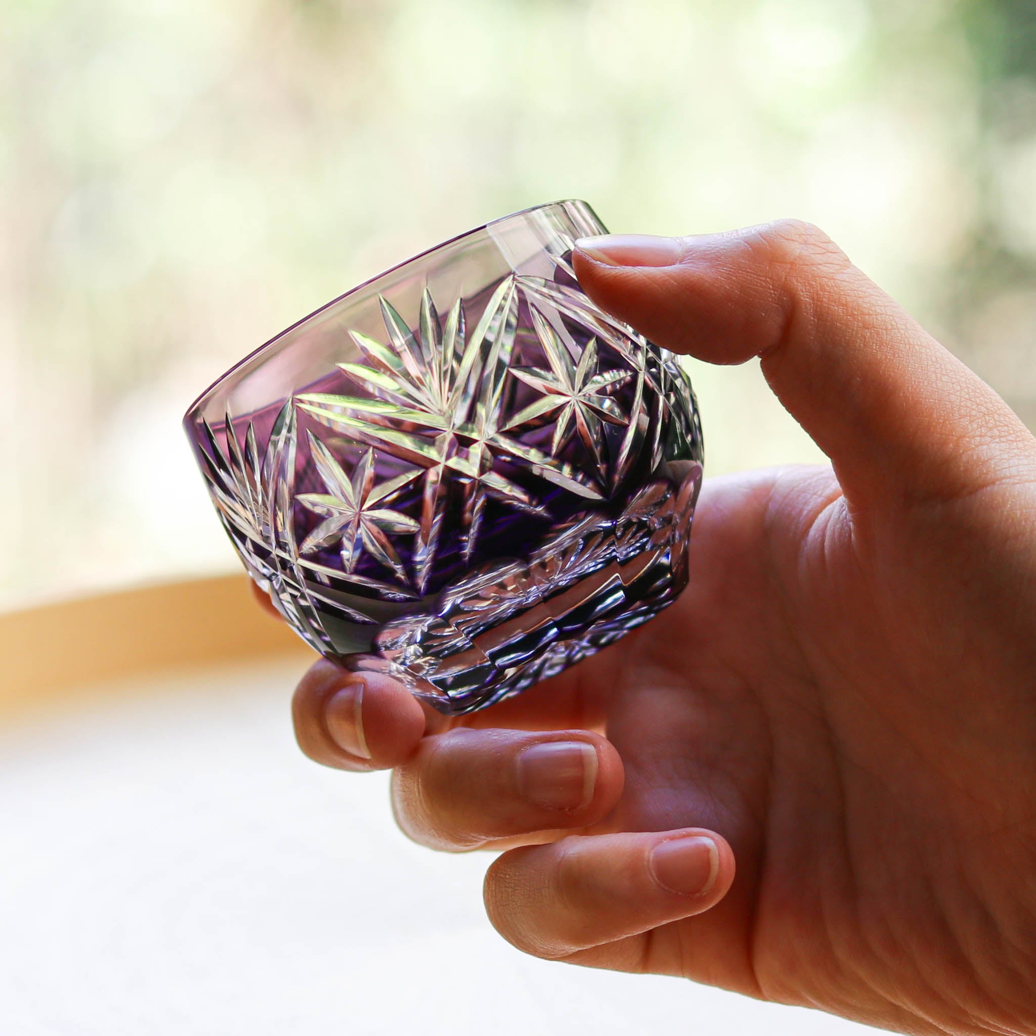 江戸切子 ぐい呑 | 剣菱星文様 | ムラサキ | ミツワ硝子