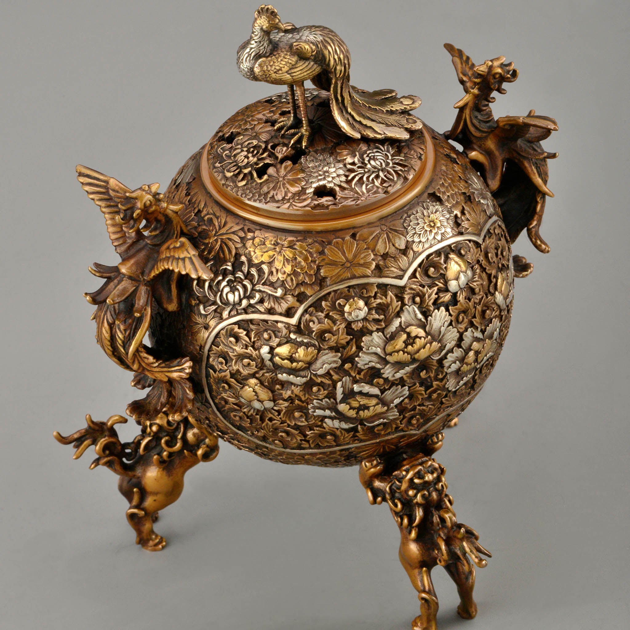 高岡銅器 香炉 | 玉型孔雀 彩色 | 銅 | 喜泉堂