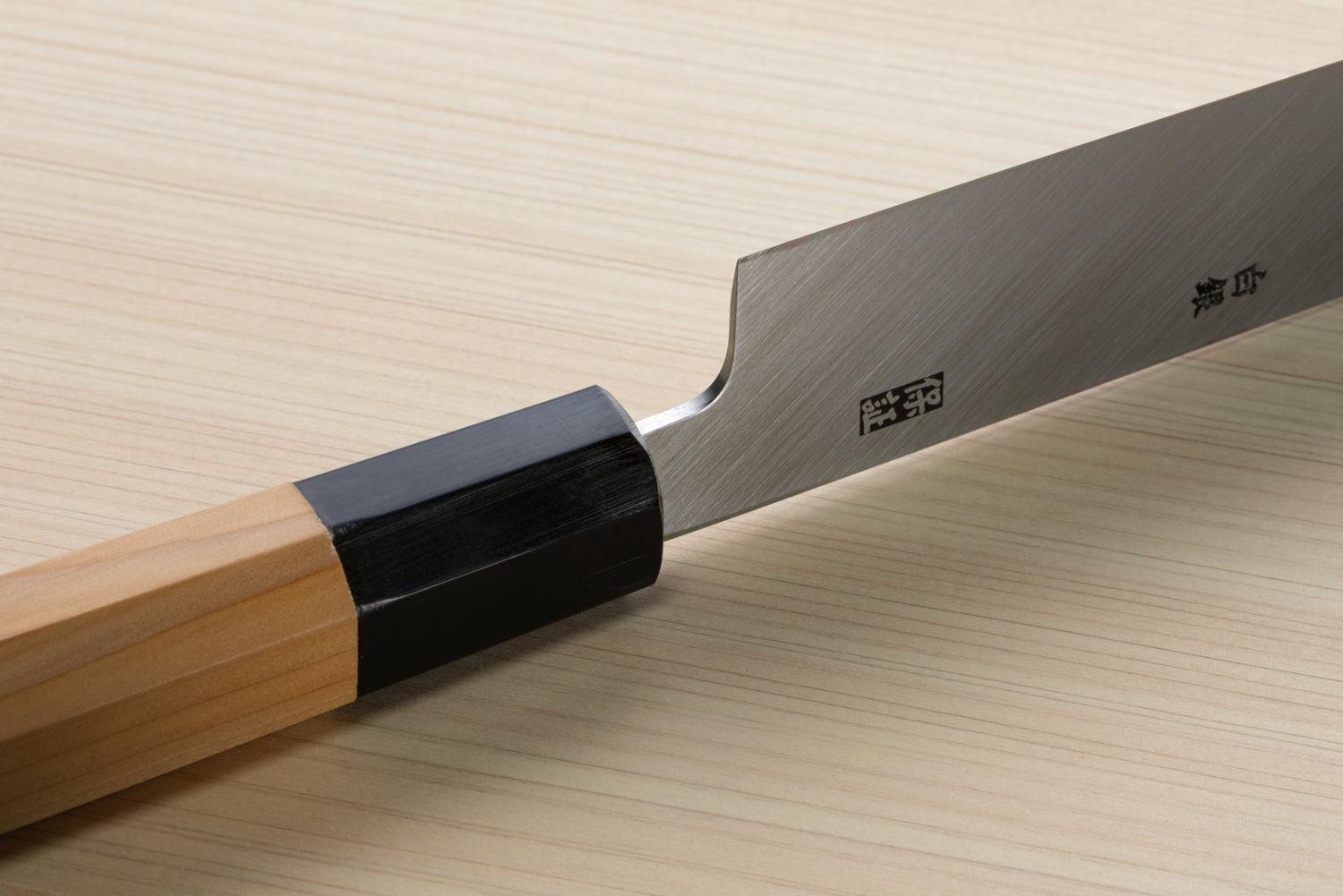 堺白鶴作 切付型柳刃包丁 銀三 尺 黒檀八角柄 堺白鶴作 切付型柳刃包丁