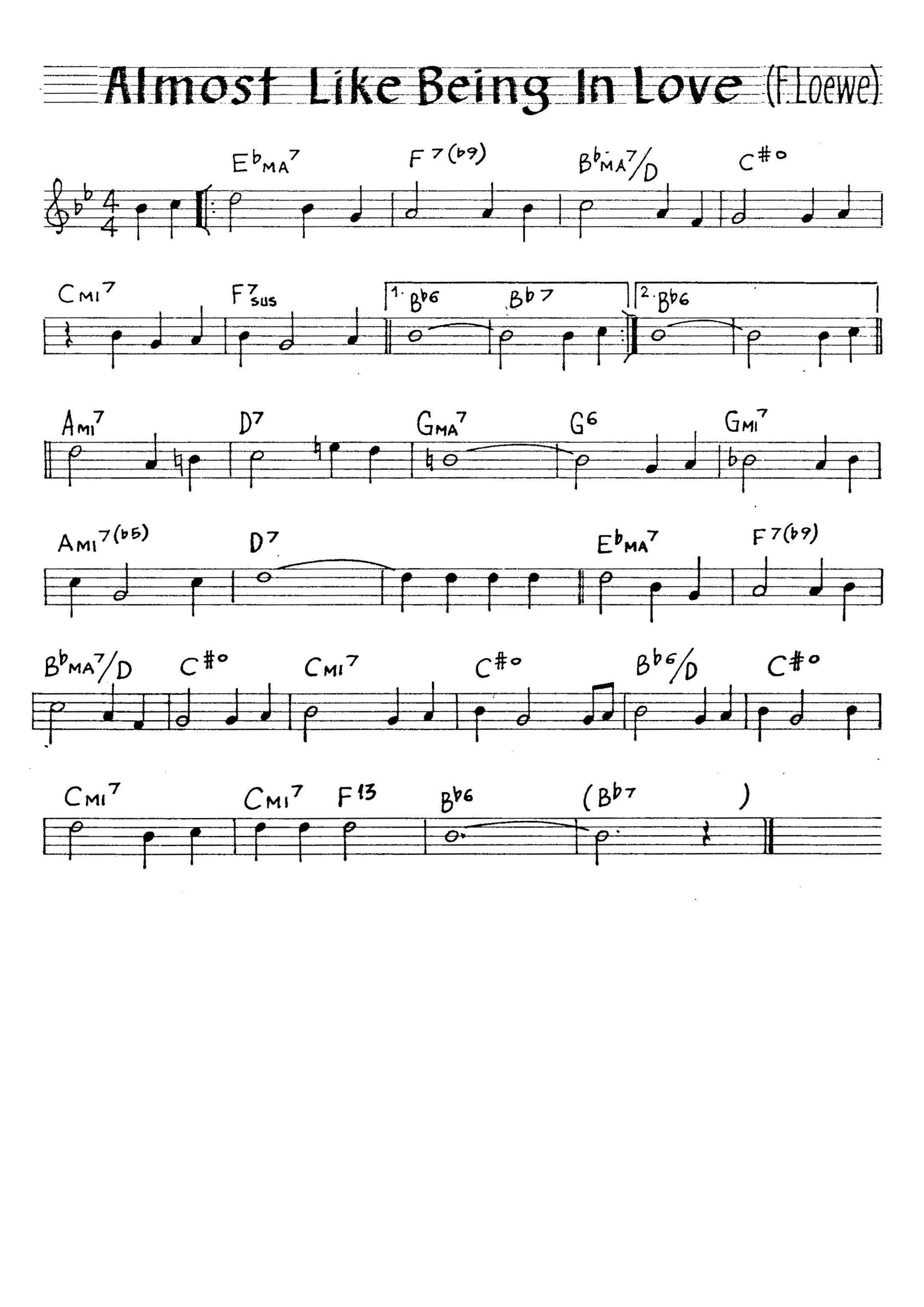 ボーカル ビッグバンド譜面：ALMOST LIKE BEING IN LOVE ボーカル